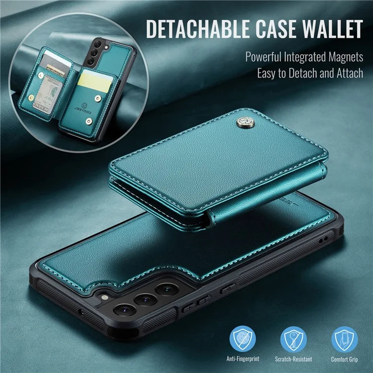 JEEHOOD J05 For Samsung Galaxy S22+ 5G Case TPU+Leather Phone Cover with Magnetic Detachable Card Bag