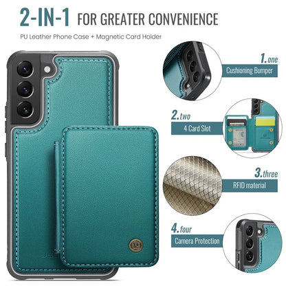 JEEHOOD J05 For Samsung Galaxy S22+ 5G Case TPU+Leather Phone Cover with Magnetic Detachable Card Bag