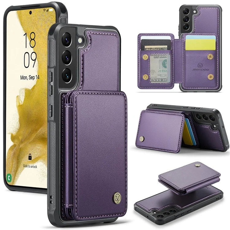 JEEHOOD J05 For Samsung Galaxy S22+ 5G Case TPU+Leather Phone Cover with Magnetic Detachable Card Bag