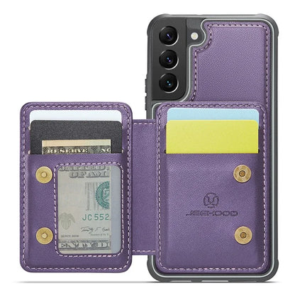 JEEHOOD J05 For Samsung Galaxy S22+ 5G Case TPU+Leather Phone Cover with Magnetic Detachable Card Bag