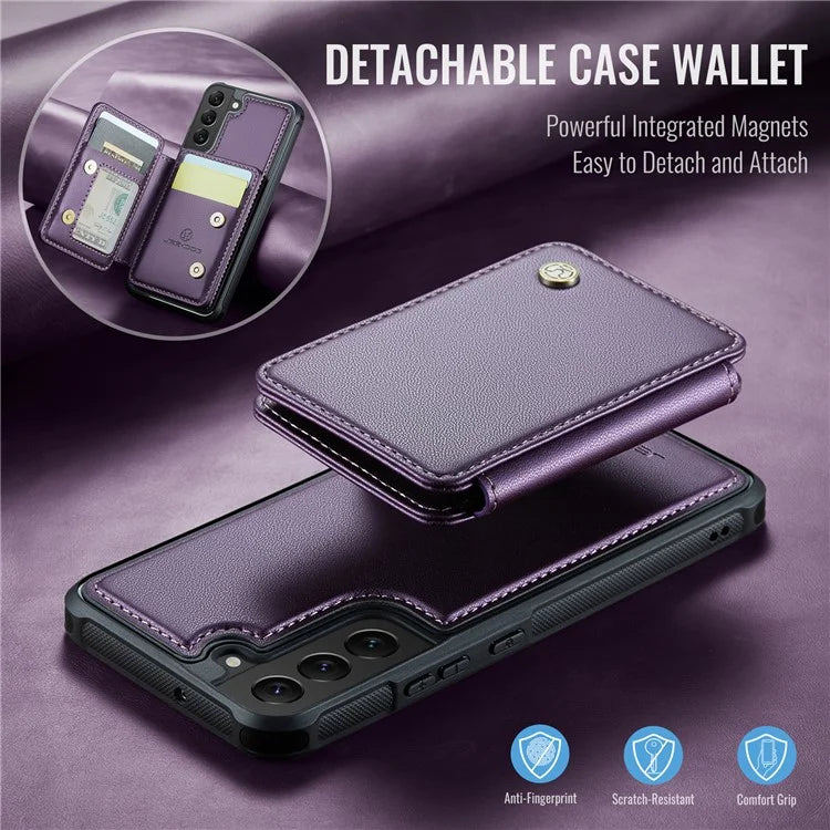 JEEHOOD J05 For Samsung Galaxy S22+ 5G Case TPU+Leather Phone Cover with Magnetic Detachable Card Bag