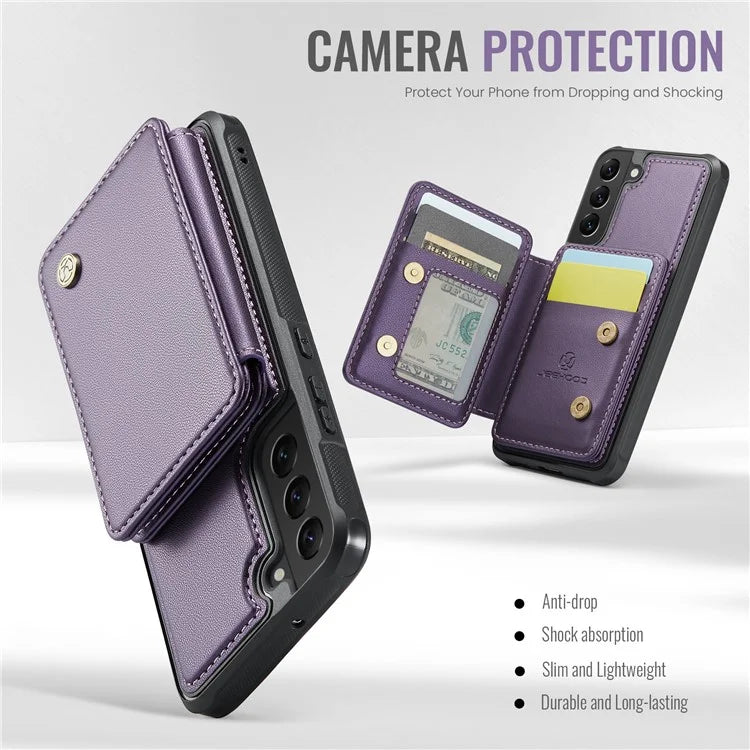 JEEHOOD J05 For Samsung Galaxy S22+ 5G Case TPU+Leather Phone Cover with Magnetic Detachable Card Bag