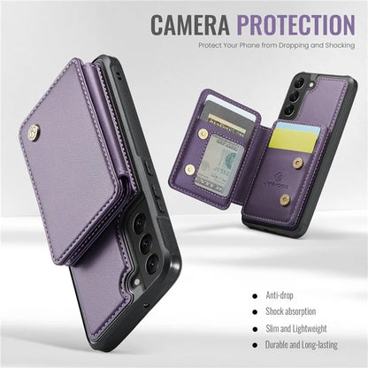 JEEHOOD J05 For Samsung Galaxy S22+ 5G Case TPU+Leather Phone Cover with Magnetic Detachable Card Bag