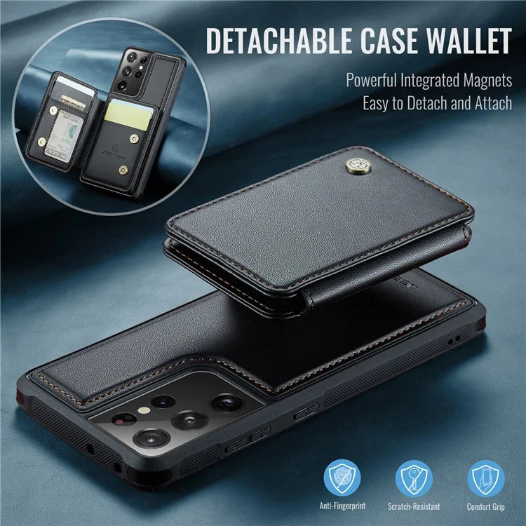 JEEHOOD J05 For Samsung Galaxy S21 Ultra 5G Case Magnetic Detachable Card Holder Anti-Drop Phone Cover