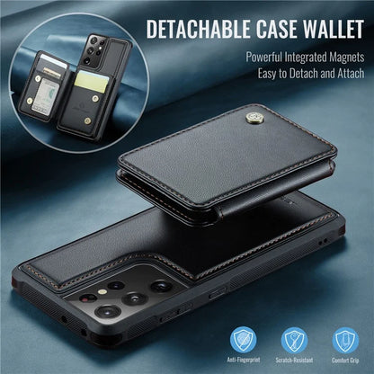 JEEHOOD J05 For Samsung Galaxy S21 Ultra 5G Case Magnetic Detachable Card Holder Anti-Drop Phone Cover