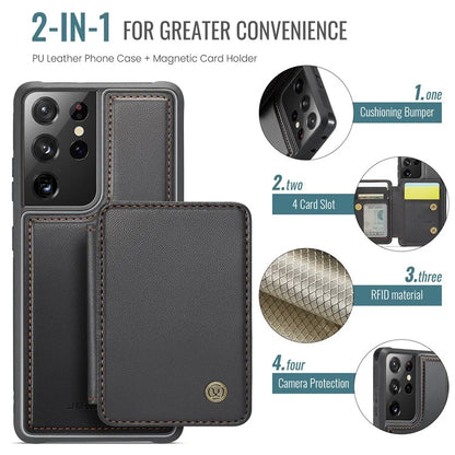 JEEHOOD J05 For Samsung Galaxy S21 Ultra 5G Case Magnetic Detachable Card Holder Anti-Drop Phone Cover