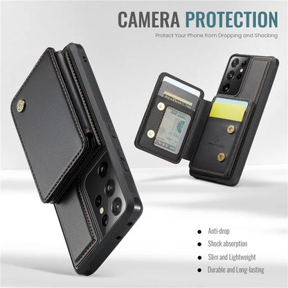 JEEHOOD J05 For Samsung Galaxy S21 Ultra 5G Case Magnetic Detachable Card Holder Anti-Drop Phone Cover
