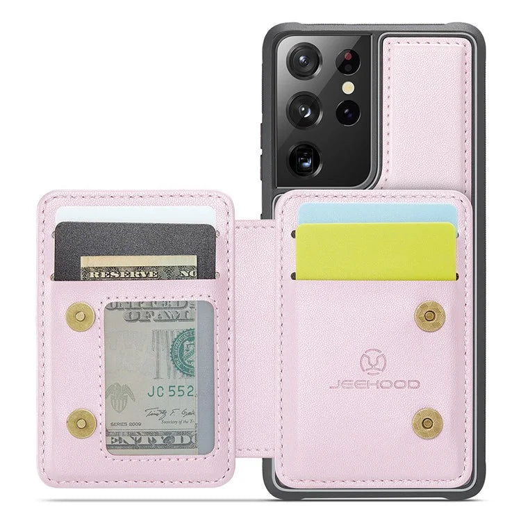 JEEHOOD J05 For Samsung Galaxy S21 Ultra 5G Case Magnetic Detachable Card Holder Anti-Drop Phone Cover