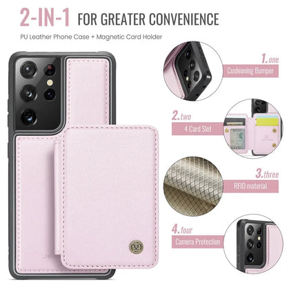 JEEHOOD J05 For Samsung Galaxy S21 Ultra 5G Case Magnetic Detachable Card Holder Anti-Drop Phone Cover