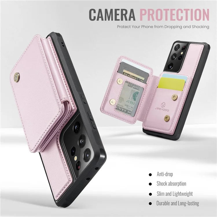JEEHOOD J05 For Samsung Galaxy S21 Ultra 5G Case Magnetic Detachable Card Holder Anti-Drop Phone Cover