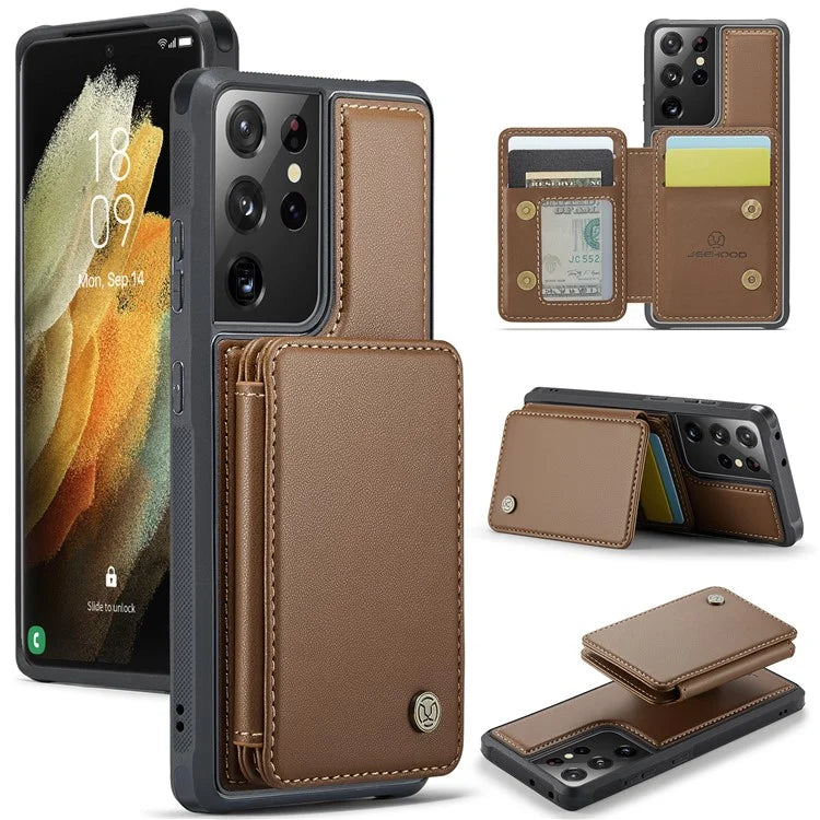 JEEHOOD J05 For Samsung Galaxy S21 Ultra 5G Case Magnetic Detachable Card Holder Anti-Drop Phone Cover