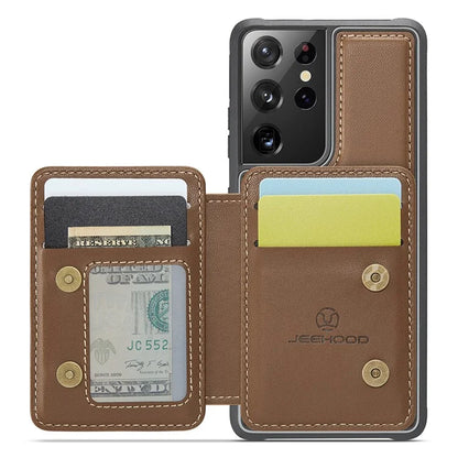JEEHOOD J05 For Samsung Galaxy S21 Ultra 5G Case Magnetic Detachable Card Holder Anti-Drop Phone Cover