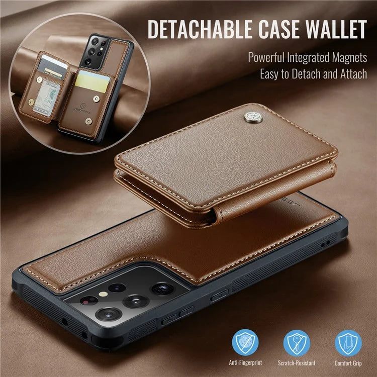 JEEHOOD J05 For Samsung Galaxy S21 Ultra 5G Case Magnetic Detachable Card Holder Anti-Drop Phone Cover