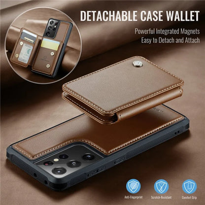 JEEHOOD J05 For Samsung Galaxy S21 Ultra 5G Case Magnetic Detachable Card Holder Anti-Drop Phone Cover
