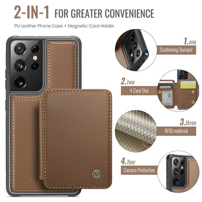 JEEHOOD J05 For Samsung Galaxy S21 Ultra 5G Case Magnetic Detachable Card Holder Anti-Drop Phone Cover