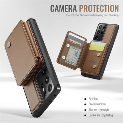 JEEHOOD J05 For Samsung Galaxy S21 Ultra 5G Case Magnetic Detachable Card Holder Anti-Drop Phone Cover