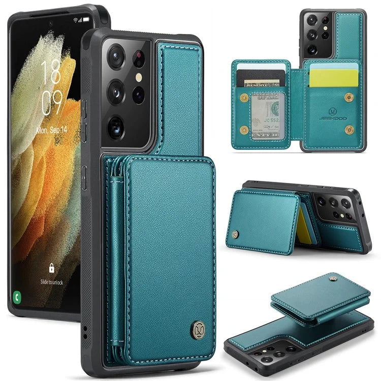 JEEHOOD J05 For Samsung Galaxy S21 Ultra 5G Case Magnetic Detachable Card Holder Anti-Drop Phone Cover
