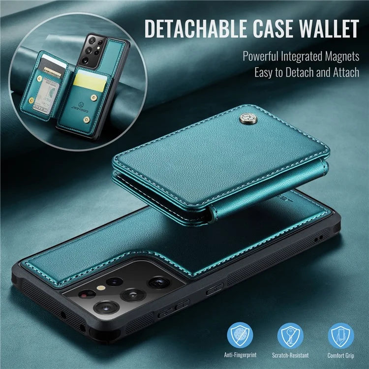 JEEHOOD J05 For Samsung Galaxy S21 Ultra 5G Case Magnetic Detachable Card Holder Anti-Drop Phone Cover