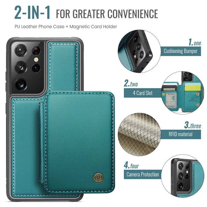 JEEHOOD J05 For Samsung Galaxy S21 Ultra 5G Case Magnetic Detachable Card Holder Anti-Drop Phone Cover