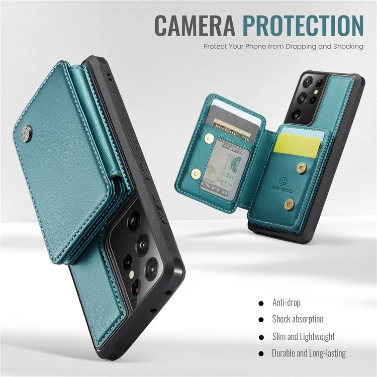 JEEHOOD J05 For Samsung Galaxy S21 Ultra 5G Case Magnetic Detachable Card Holder Anti-Drop Phone Cover