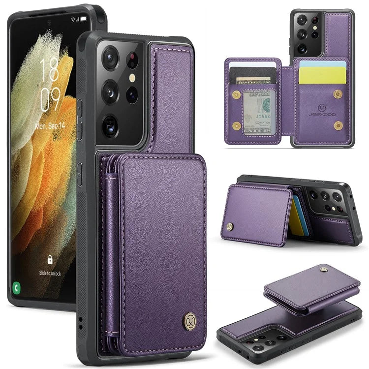 JEEHOOD J05 For Samsung Galaxy S21 Ultra 5G Case Magnetic Detachable Card Holder Anti-Drop Phone Cover