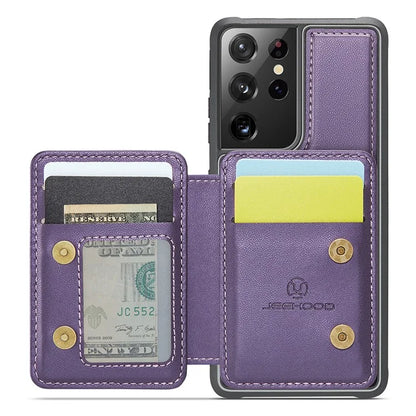JEEHOOD J05 For Samsung Galaxy S21 Ultra 5G Case Magnetic Detachable Card Holder Anti-Drop Phone Cover