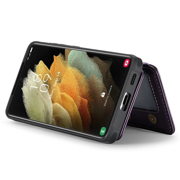 JEEHOOD J05 For Samsung Galaxy S21 Ultra 5G Case Magnetic Detachable Card Holder Anti-Drop Phone Cover