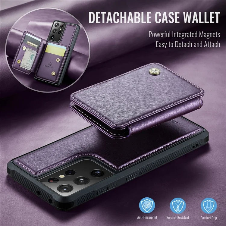 JEEHOOD J05 For Samsung Galaxy S21 Ultra 5G Case Magnetic Detachable Card Holder Anti-Drop Phone Cover