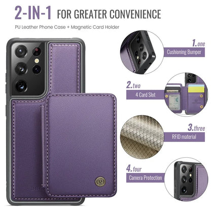 JEEHOOD J05 For Samsung Galaxy S21 Ultra 5G Case Magnetic Detachable Card Holder Anti-Drop Phone Cover