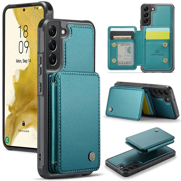 JEEHOOD J05 For Samsung Galaxy S22 5G Case TPU+PU Phone Cover with Magnetic Detachable Card Holder