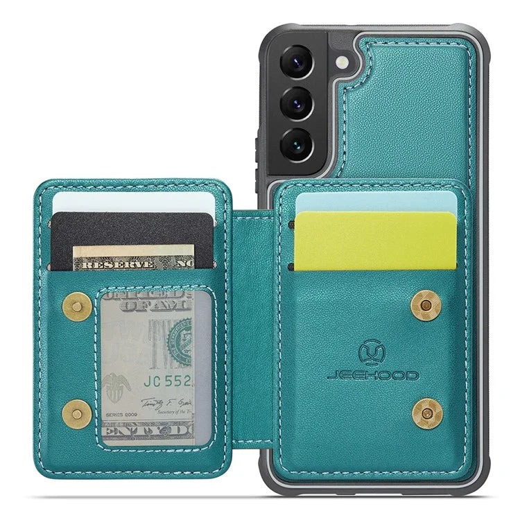 JEEHOOD J05 For Samsung Galaxy S22 5G Case TPU+PU Phone Cover with Magnetic Detachable Card Holder