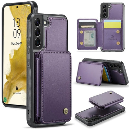 JEEHOOD J05 For Samsung Galaxy S22 5G Case TPU+PU Phone Cover with Magnetic Detachable Card Holder