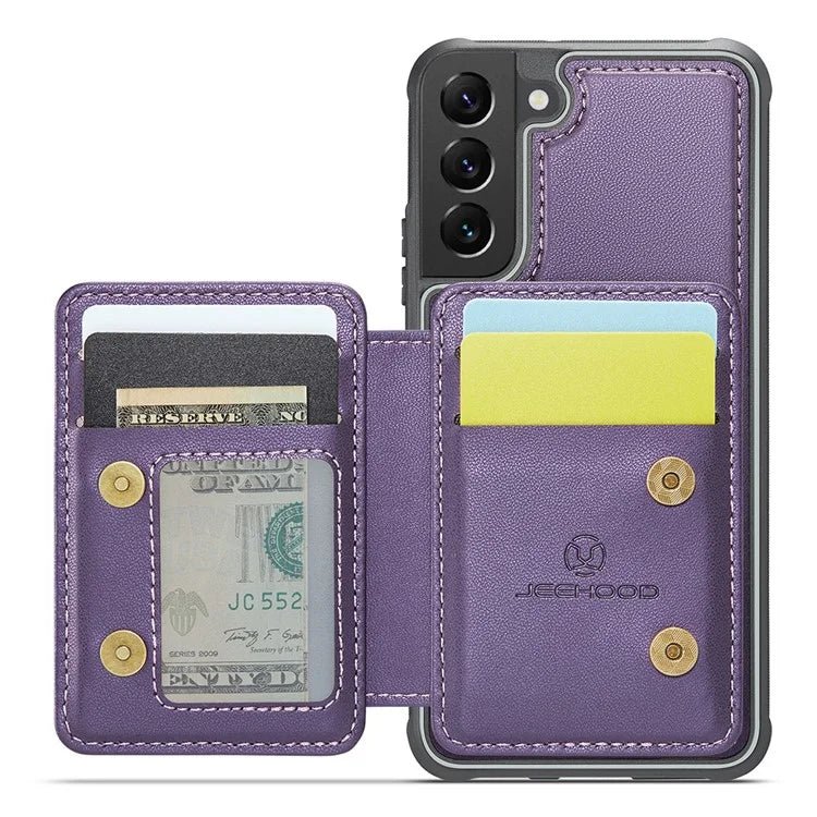 JEEHOOD J05 For Samsung Galaxy S22 5G Case TPU+PU Phone Cover with Magnetic Detachable Card Holder
