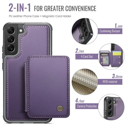 JEEHOOD J05 For Samsung Galaxy S22 5G Case TPU+PU Phone Cover with Magnetic Detachable Card Holder