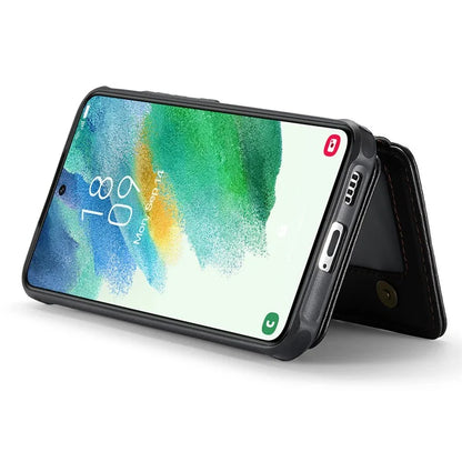 JEEHOOD J05 For Samsung Galaxy S21 FE 5G Magnetic Case PU+TPU Kickstand Phone Cover Detachable Card Bag