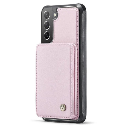 JEEHOOD J05 For Samsung Galaxy S21 FE 5G Magnetic Case PU+TPU Kickstand Phone Cover Detachable Card Bag