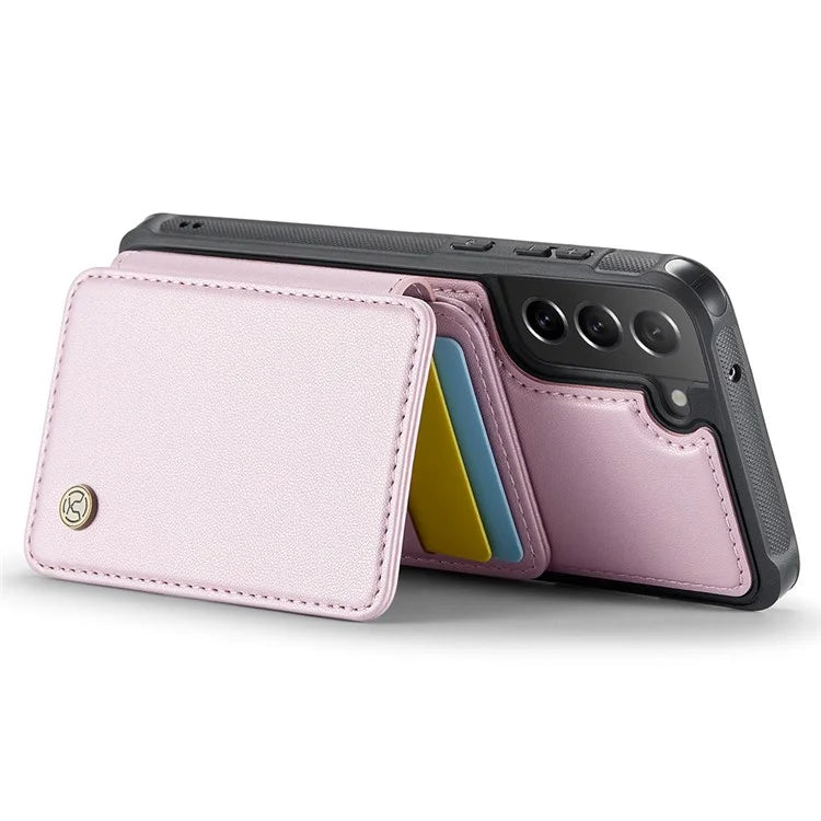 JEEHOOD J05 For Samsung Galaxy S21 FE 5G Magnetic Case PU+TPU Kickstand Phone Cover Detachable Card Bag