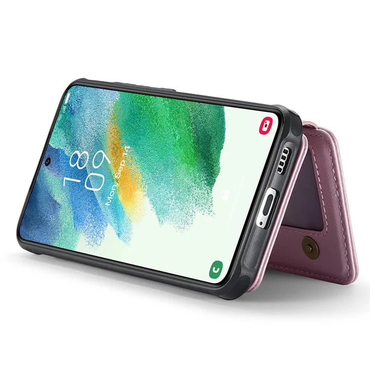 JEEHOOD J05 For Samsung Galaxy S21 FE 5G Magnetic Case PU+TPU Kickstand Phone Cover Detachable Card Bag