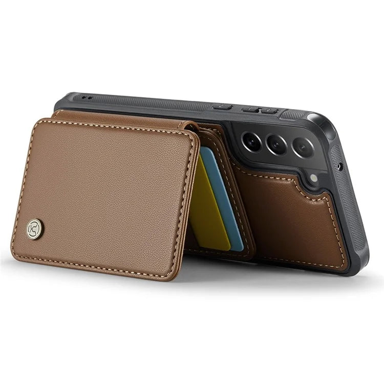 JEEHOOD J05 For Samsung Galaxy S21 FE 5G Magnetic Case PU+TPU Kickstand Phone Cover Detachable Card Bag