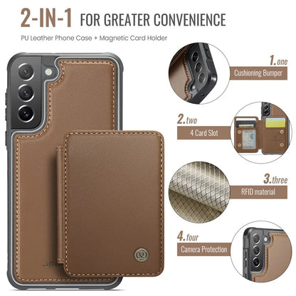 JEEHOOD J05 For Samsung Galaxy S21 FE 5G Magnetic Case PU+TPU Kickstand Phone Cover Detachable Card Bag