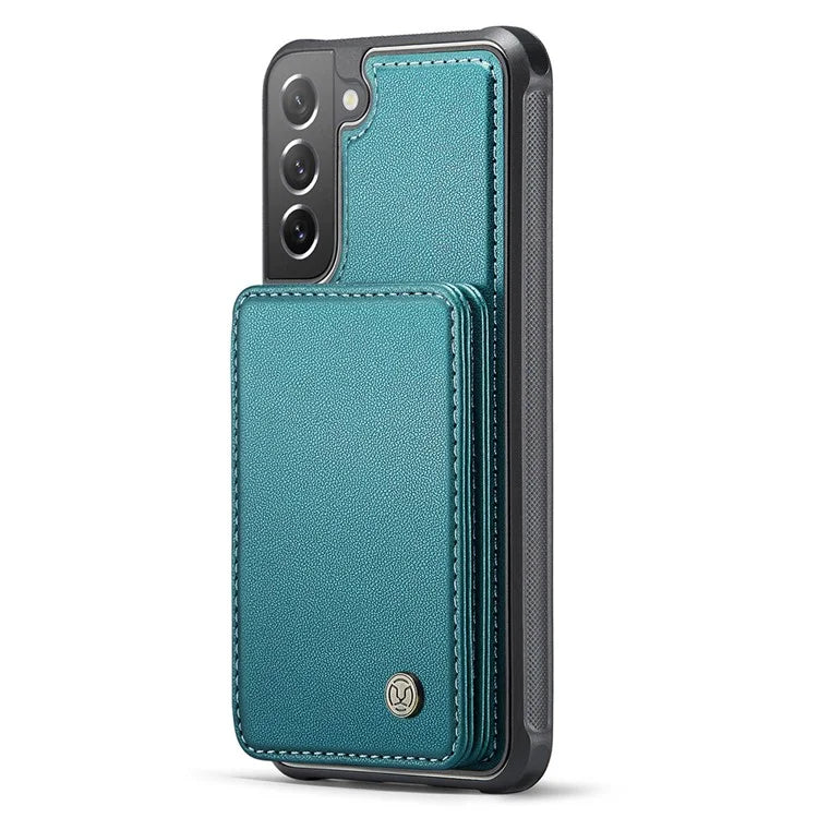JEEHOOD J05 For Samsung Galaxy S21 FE 5G Magnetic Case PU+TPU Kickstand Phone Cover Detachable Card Bag