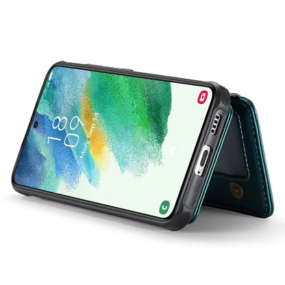 JEEHOOD J05 For Samsung Galaxy S21 FE 5G Magnetic Case PU+TPU Kickstand Phone Cover Detachable Card Bag