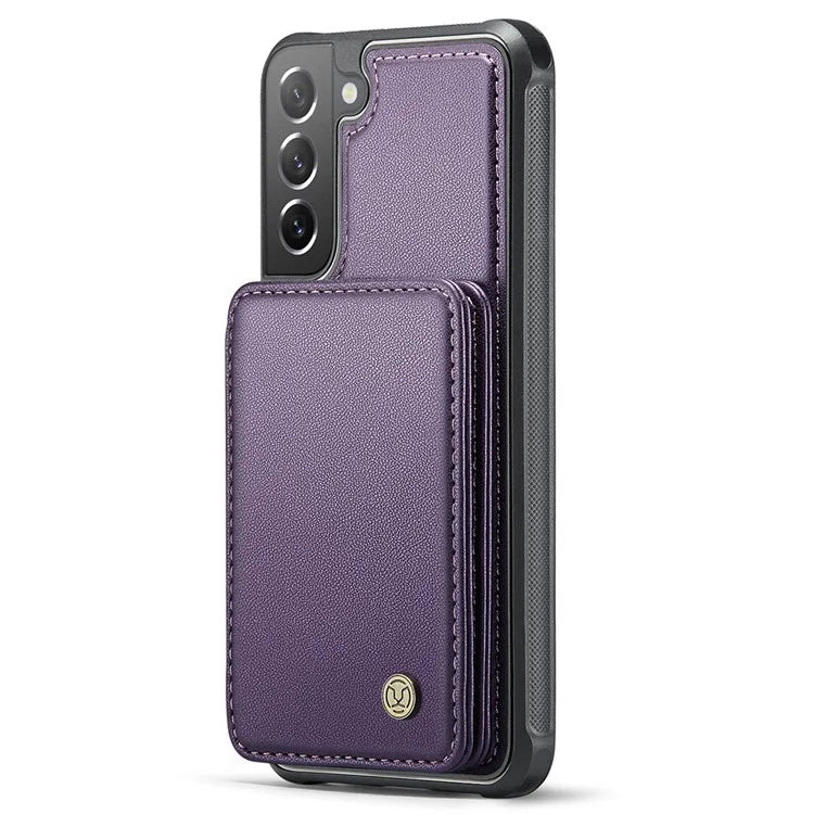 JEEHOOD J05 For Samsung Galaxy S21 FE 5G Magnetic Case PU+TPU Kickstand Phone Cover Detachable Card Bag