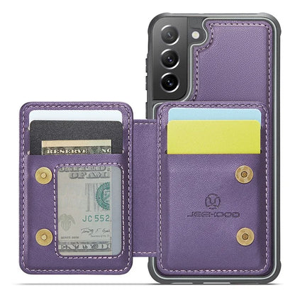 JEEHOOD J05 For Samsung Galaxy S21 FE 5G Magnetic Case PU+TPU Kickstand Phone Cover Detachable Card Bag