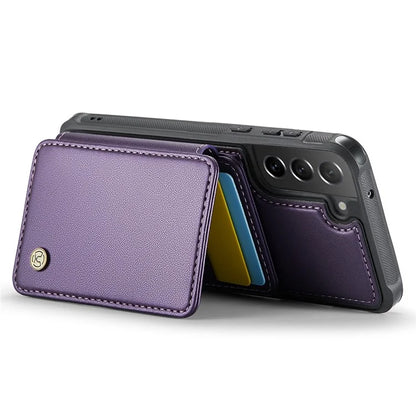 JEEHOOD J05 For Samsung Galaxy S21 FE 5G Magnetic Case PU+TPU Kickstand Phone Cover Detachable Card Bag