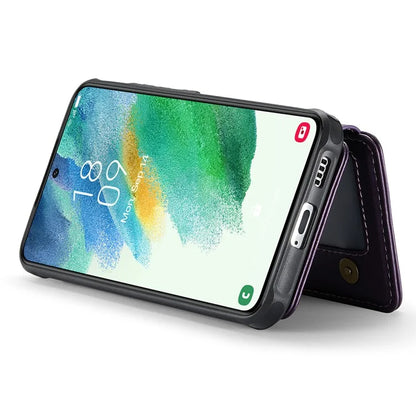 JEEHOOD J05 For Samsung Galaxy S21 FE 5G Magnetic Case PU+TPU Kickstand Phone Cover Detachable Card Bag