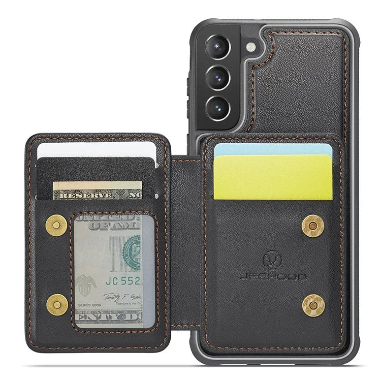 JEEHOOD J05 For Samsung Galaxy S21 5G / S21 4G Magnetic Case Kickstand PU+TPU Phone Cover with Card Bag