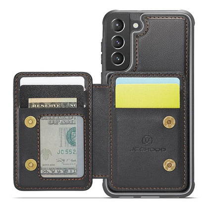 JEEHOOD J05 For Samsung Galaxy S21 5G / S21 4G Magnetic Case Kickstand PU+TPU Phone Cover with Card Bag