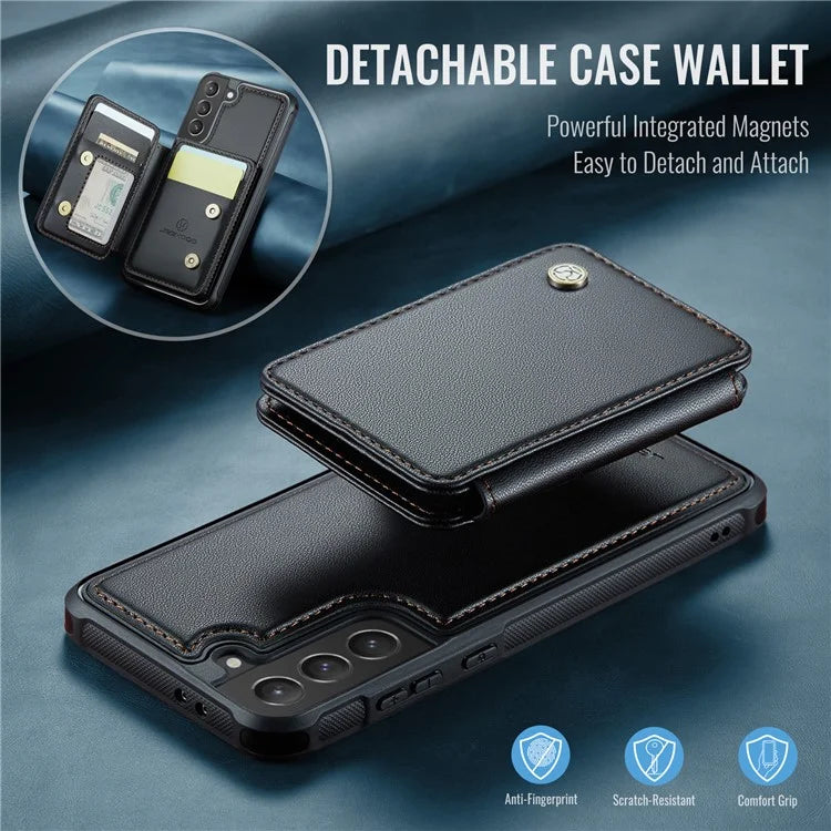 JEEHOOD J05 For Samsung Galaxy S21 5G / S21 4G Magnetic Case Kickstand PU+TPU Phone Cover with Card Bag