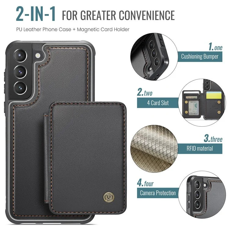 JEEHOOD J05 For Samsung Galaxy S21 5G / S21 4G Magnetic Case Kickstand PU+TPU Phone Cover with Card Bag